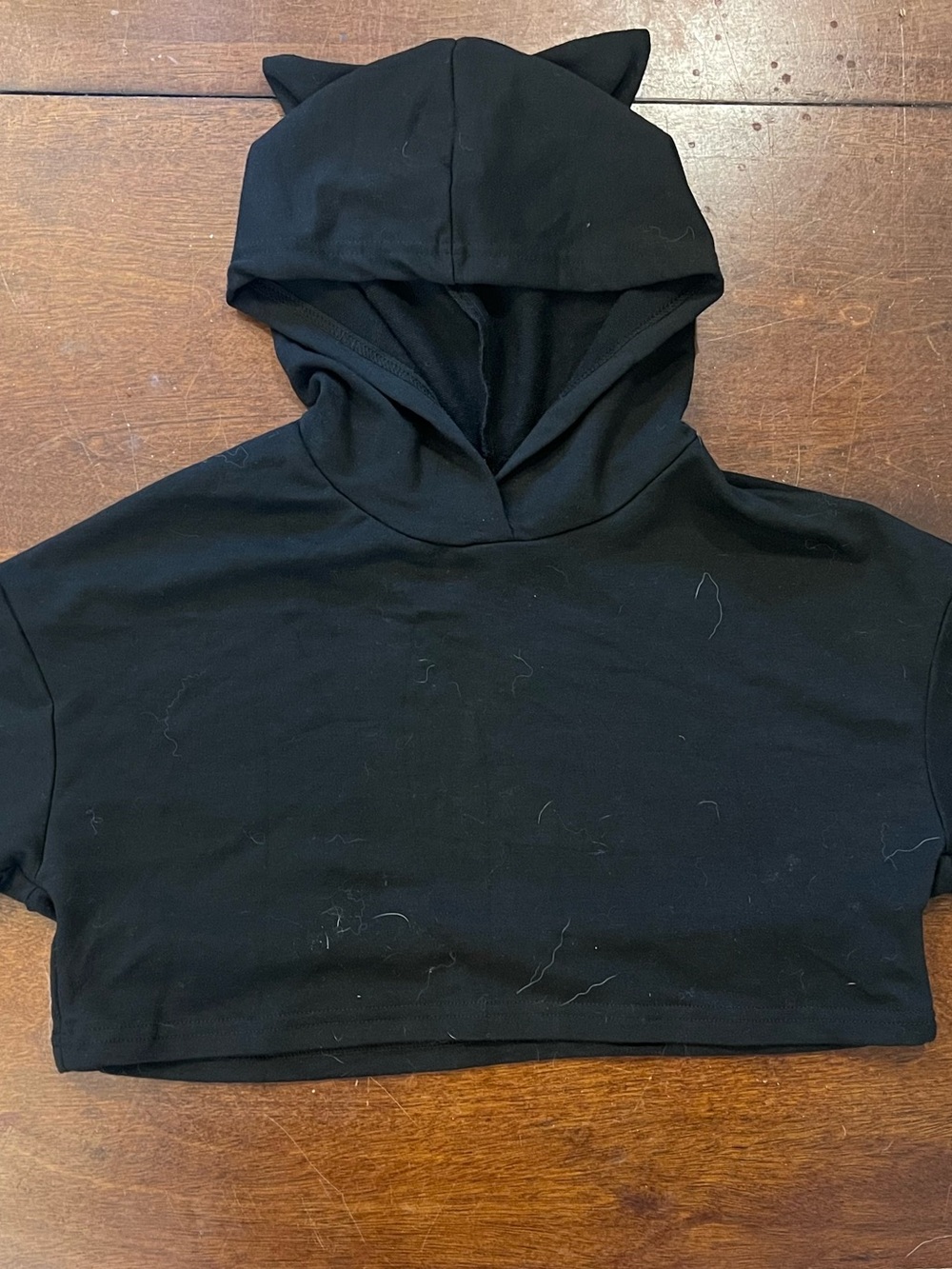 Girls Black Cropped Hoodie with Cat Ear Hood